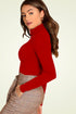 Women Red Highneck Full Sleeves T-Shirt